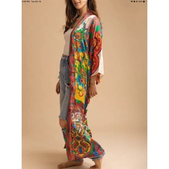 New Rag & Muffin Multi Print Bohemian Style Kimono One Size - Picture 2 of 7
